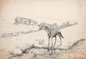 Untitled (horse and railroad train; verso, various sketches)