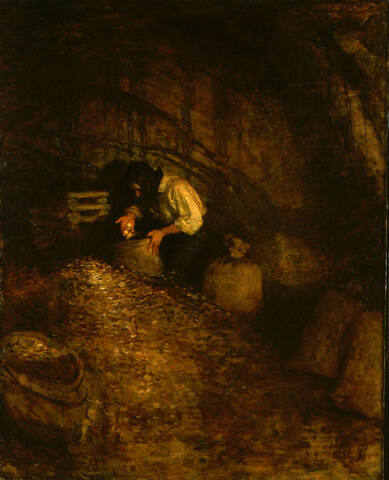 I was kept busy all day in the cave, packing the minted money into bread-bags