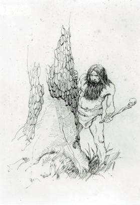 The Mysterious Island, untitled tailpiece  (the wild man peering from behind a tree trunk)