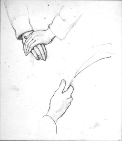 Untitled (study of hands, crossed, and holding paper)