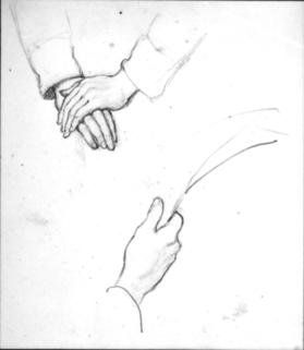 Untitled (study of hands, crossed, and holding paper)