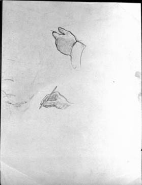 study of two hands, one holding a pencil