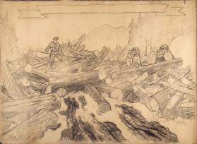 Breaking the Log Jam, composition drawing