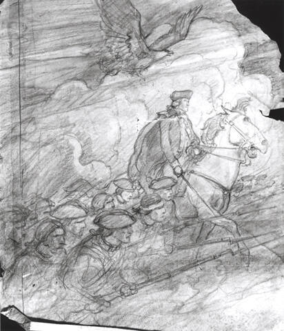 untitled (George Washington on horse, leading Revolutionary-era foot soldiers into battle)
