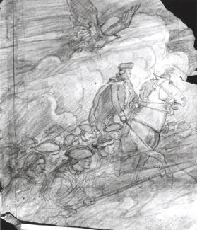 untitled (George Washington on horse, leading Revolutionary-era foot soldiers into battle)