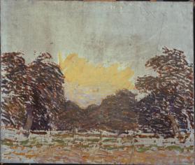 untitled (landscape study, field, fence and trees)