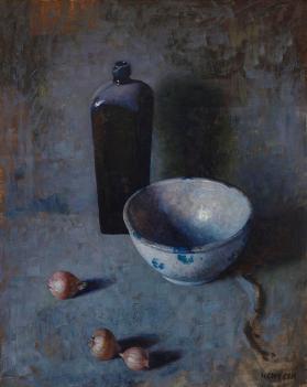 Still life with Bowl, Onions and Bottle