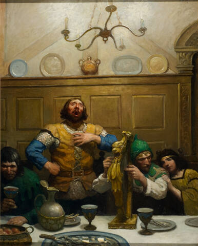 Little John Sings a Song at the Banquet
That evening, whilst Monceux raged and stormed without, they all sat to a great feast.