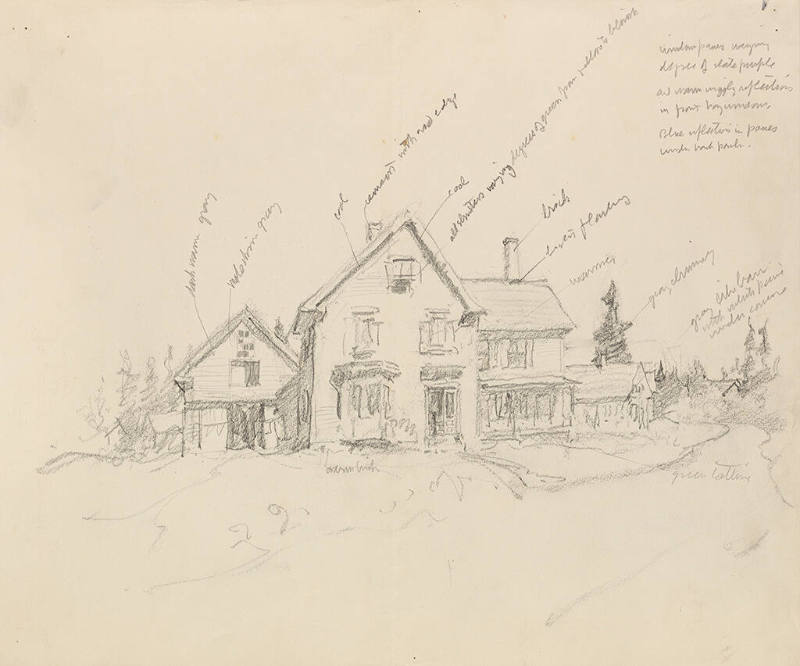 Village Street, Port Clyde, Maine, composition sketch with color notations