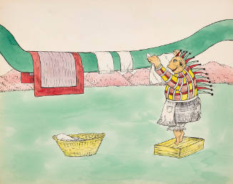 Plate #25 | And now -- 'Tis hard to grasp the fact -- | The Snake with extra-ordinary | Good nature, does a clothes-line act | To please the plump Do-mesti-cary.