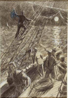 Untitled (figures aboard a ship)