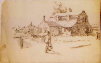 untitled (rear view of a house with male figure in the foreground)