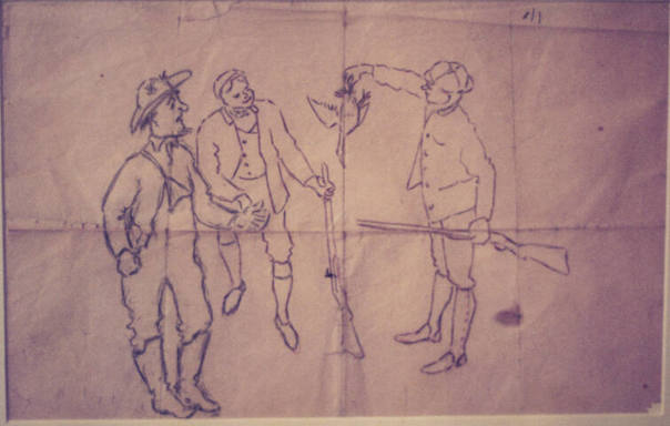 untitled (hunter with duck, showing second hunter and farmer)