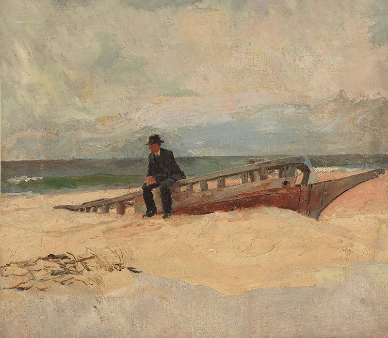 Untitled (man seated on wreckage)