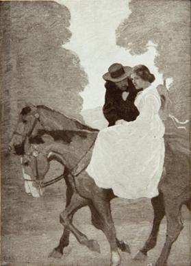 The girl's heart seemed to stop beating.  The horses plodded through the leafy aisles, glorious with colors of the Autumn woods, but she saw none of them.