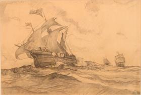 A New World in View, The Three Vessels of Columbus, composition drawing