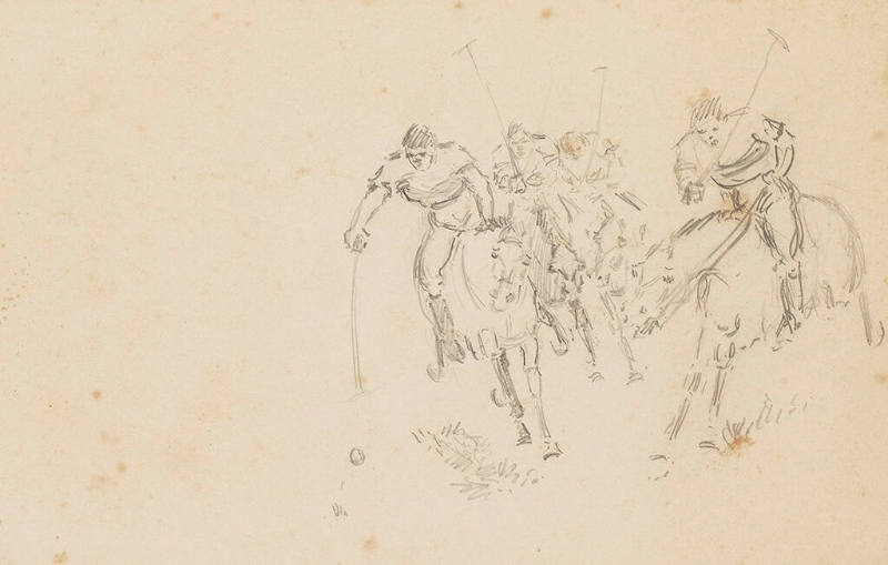 Untitled (four mounted polo players chasing ball)