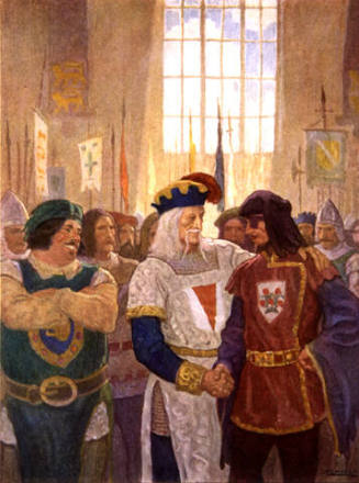 The Three Knights
"It is very fitting," said Chandos, "that we should be companions, Nigel, for since you have tied up one of your eyes, we have but a pair between us."