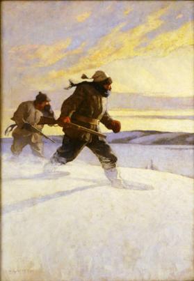 unidentified (two men on snowshoes in winter landscape)