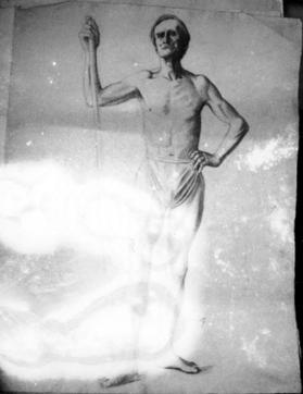 untitled (semi-nude male model, posing with a staff)