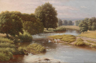 Untitled (River landscape with ducks)