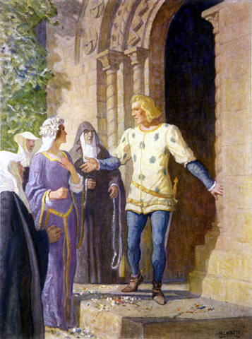 The Lovers
Her foot is on the very lintel of the church, and yet he bars the way--