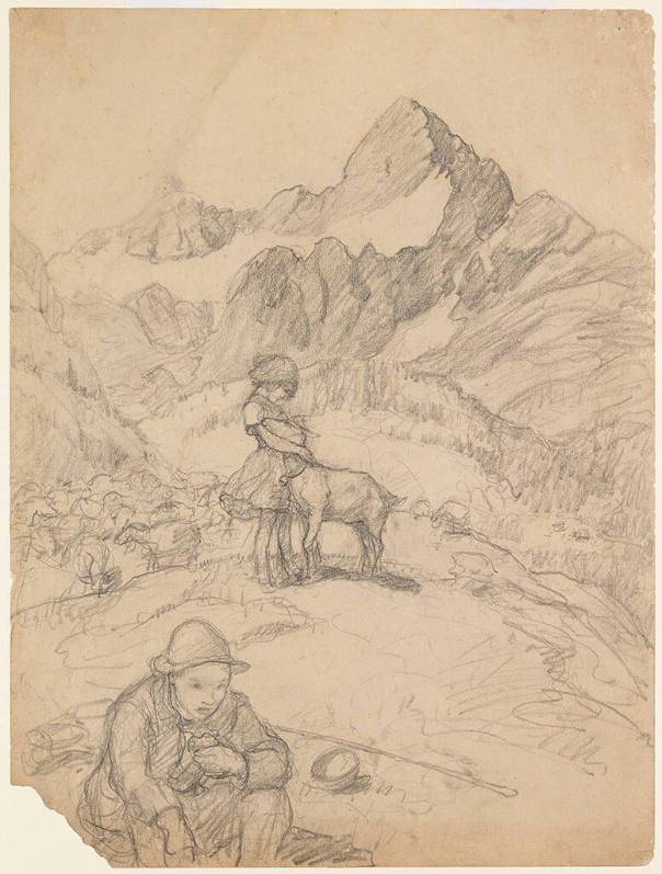 Heidi, composition drawing (with 5 sketches for Summer Night on verso)