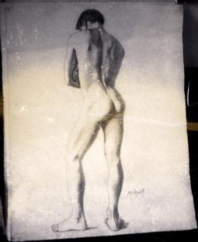 untitled (nude male figure, standing, with arms folded, from behind)