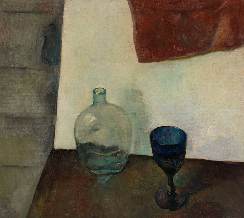 Still Life of Glass Flask and Blue Goblet