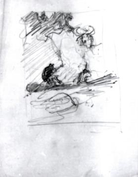 Untitled (composition study for two hunters in canoe, shooting at a moose)