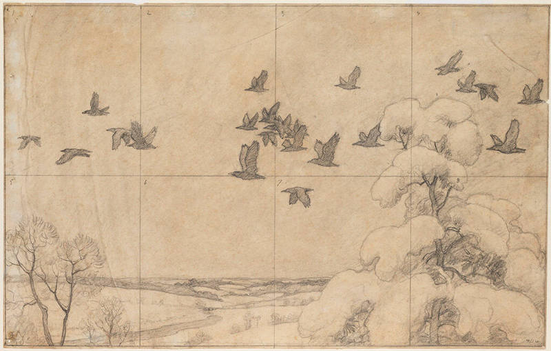 Crows in Winter, composition drawing