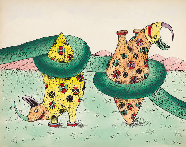Plate #9 | And here like proud aristocrats | Whose names are always in the papers, | A pair of snoopy Dingle-bats | Indulge in their vain-glorious capers.