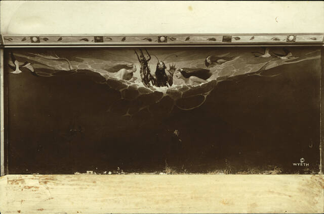 One wall of mural in situ. Label on reverse of photograph: ELLIS  PHOTOGRAPHERS / 1628 CHESTNUT…