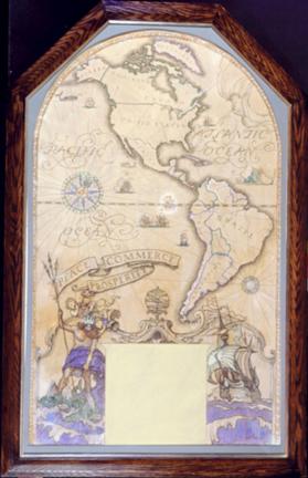 Peace, Commerce, Prosperity, (map of North and South America), presentation painting