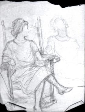 Untitled (sketch of two women sitting in rocking chairs)