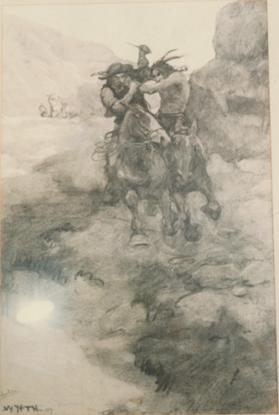 untitled (cowboy and Indian, fighting with a knife on galloping horses)