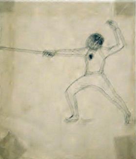 Untitled (fencer; verso, studies of fencers)