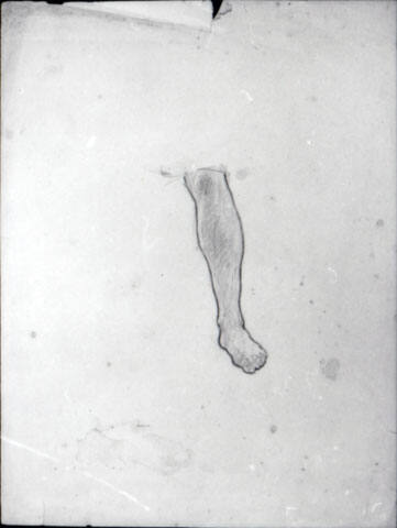 study of a foot and leg  (verso: outline of buildings)