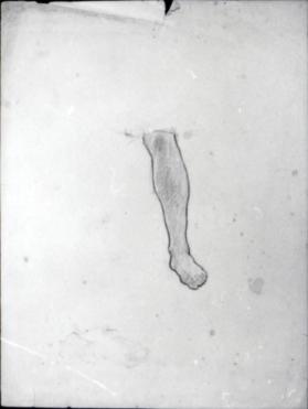 study of a foot and leg  (verso: outline of buildings)