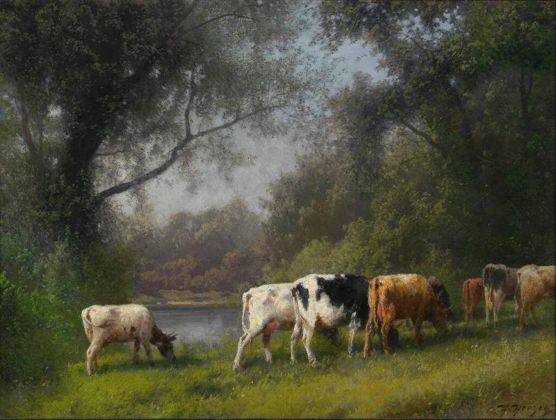 Pastoral Landscape, Cows by Water's Edge