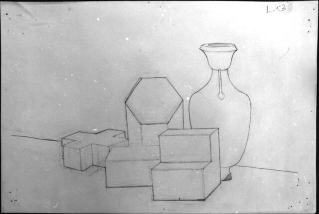 Untitled (still life of geometric objects and vase; verso, still life with cross)
