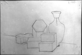 Untitled (still life of geometric objects and vase; verso, still life with cross)